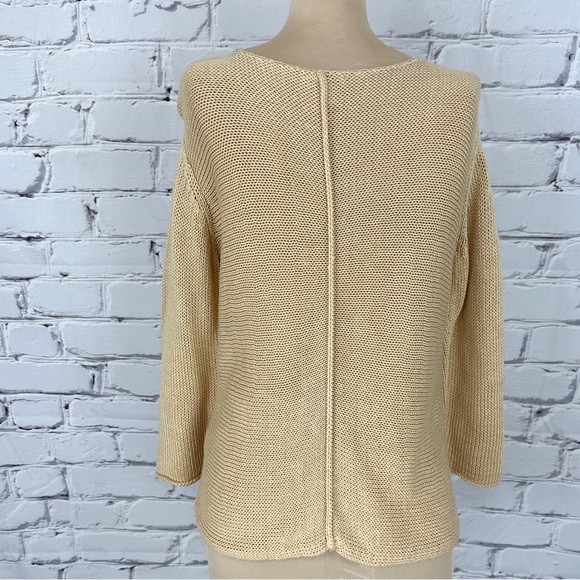 Vtg J Jill Open Knit Sweater Cream Small Petite Cotton Crochet Coastal Beachy - Picture 3 of 10